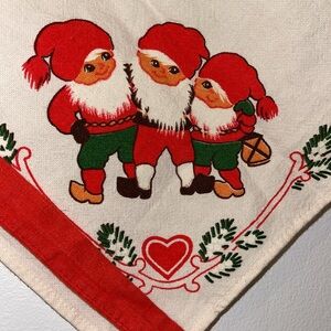 VINTAGE HALF APRON CHRISTMAS SANTA elf print